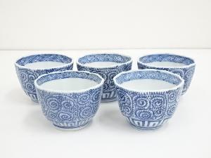 ANTIQUE JAPANESE IMARI EDO ERA / CUP SET OF 5 / BLUE & WHITE PORCELAIN